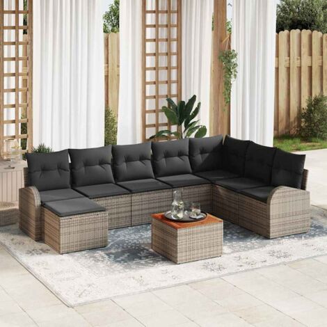 vidaXL Set Divano da Giardino con cuscino 9 pcs Grigio Poly Rattan