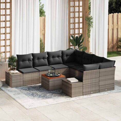 vidaXL Set Divano da Giardino con cuscino 9 pcs Grigio Poly Rattan