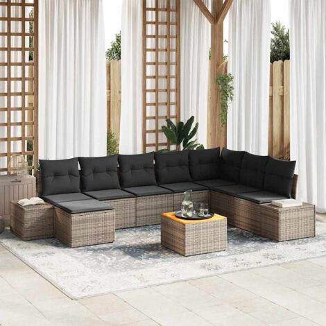 vidaXL Set Divano da Giardino con cuscino 9 pcs Grigio Poly Rattan