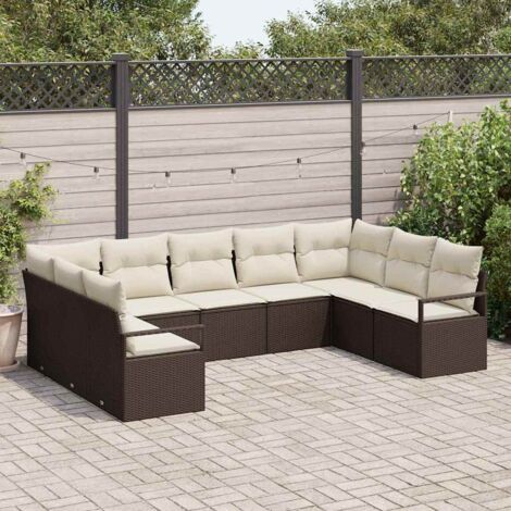 vidaXL Set Divano da Giardino con cuscino 9 pcs Marrone e Crema