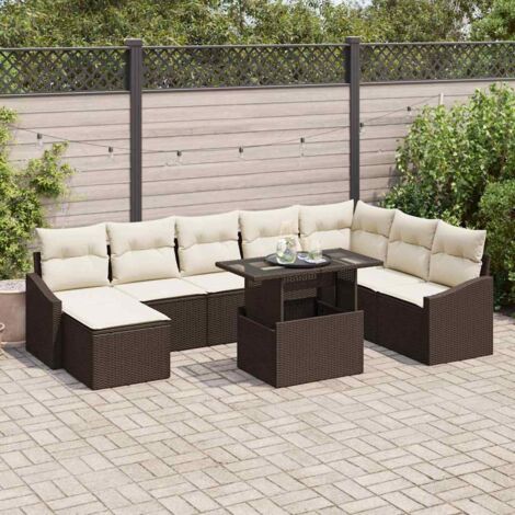 vidaXL Set Divano da Giardino con cuscino 9 pcs Marrone e Crema