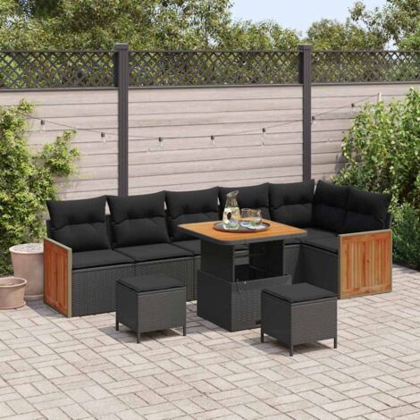 vidaXL Set Divano da Giardino con cuscino 9 pcs Nero