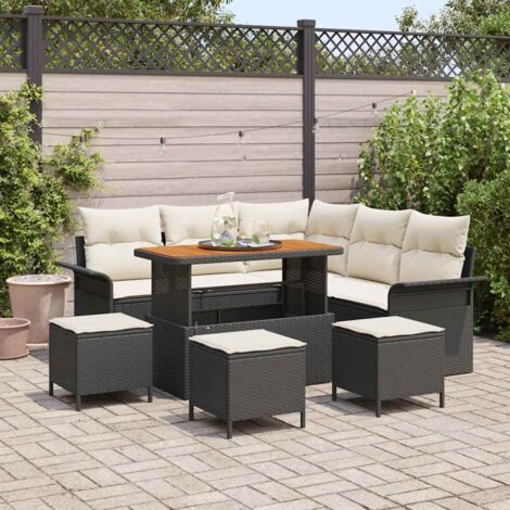 vidaXL Set Divano da Giardino con cuscino 9 pcs Nero e Crema