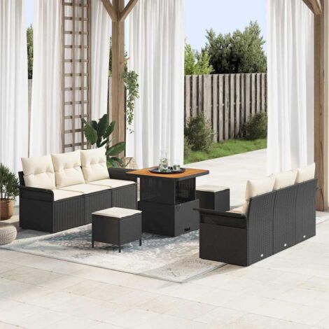 vidaXL Set Divano da Giardino con cuscino 9 pcs Nero e Crema