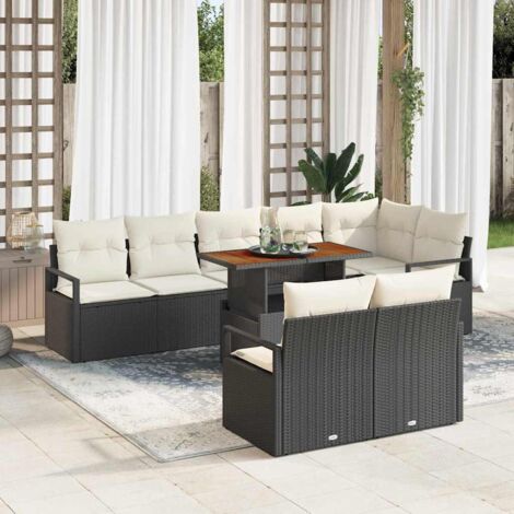 vidaXL Set Divano da Giardino con cuscino 9 pcs Nero e Crema