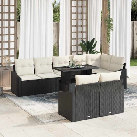 vidaXL Set Divano da Giardino con cuscino 9 pcs Nero e Crema