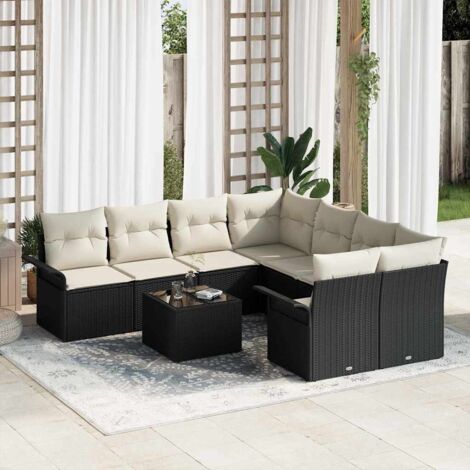 vidaXL Set Divano da Giardino con cuscino 9 pcs Nero e Crema