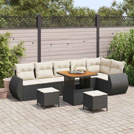 vidaXL Set Divano da Giardino con cuscino 9 pcs Nero e Crema