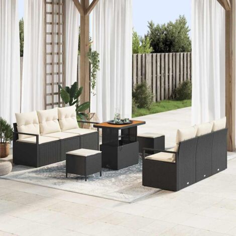 vidaXL Set Divano da Giardino con cuscino 9 pcs Nero Poly Rattan