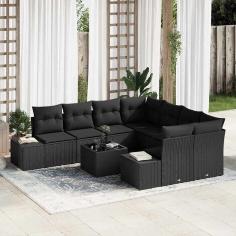 vidaXL Set Divano da Giardino con cuscino 9 pcs Nero polyrattan