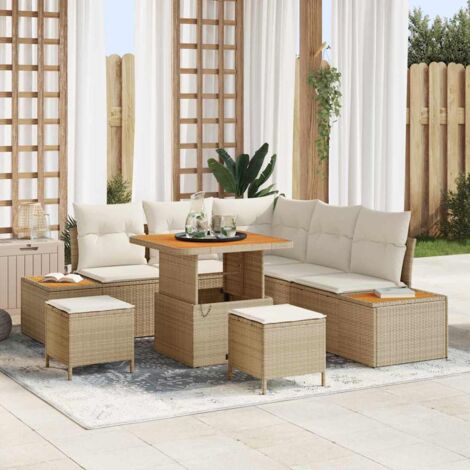 vidaXL Set Divano da Giardino con cuscino Beige Poly Rattan