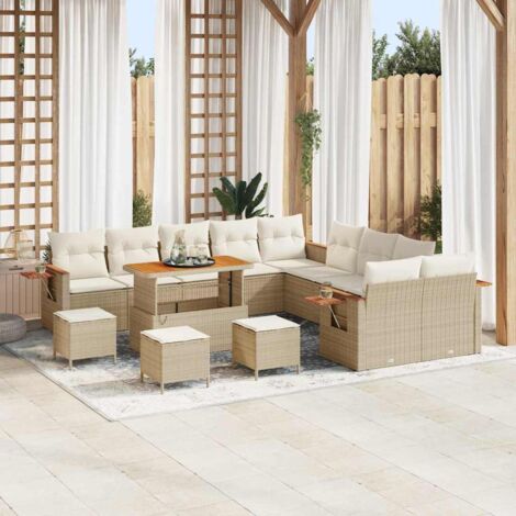 vidaXL Set Divano da Giardino con cuscino Beige Poly Rattan