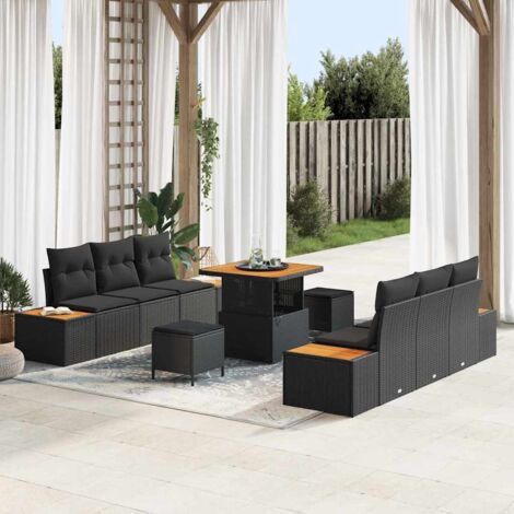 vidaXL Set Divano da Giardino con cuscino con archiviazione 9 pcs Nero