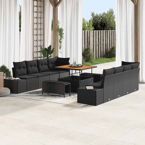 vidaXL Set Divano da Giardino con cuscino con cuscino 11 pcs Nero