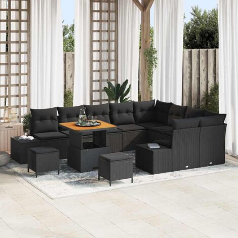vidaXL Set Divano da Giardino con cuscino con cuscino 12 pcs Nero