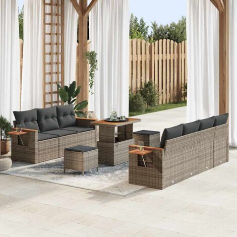 vidaXL Set Divano da Giardino con cuscino Grigio Poly Rattan