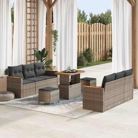 vidaXL Set Divano da Giardino con cuscino Grigio Poly Rattan