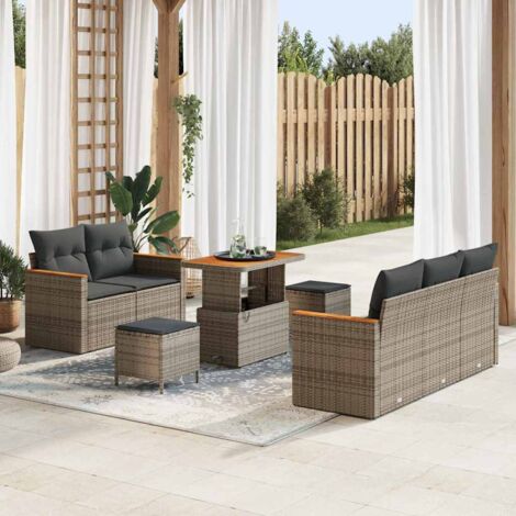 vidaXL Set Divano da Giardino con cuscino Grigio Poly Rattan