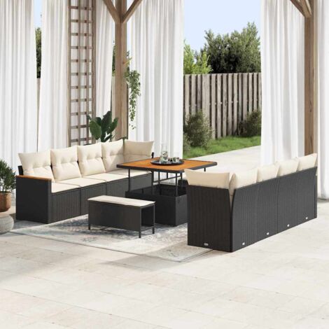 vidaXL Set Divano da Giardino con cuscino Nero Poly Rattan