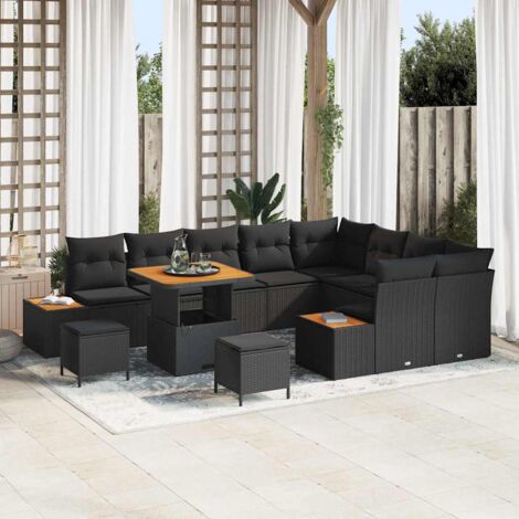 vidaXL Set Divano da Giardino con cuscino Nero Poly Rattan