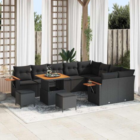 vidaXL Set Divano da Giardino con cuscino Nero Poly Rattan