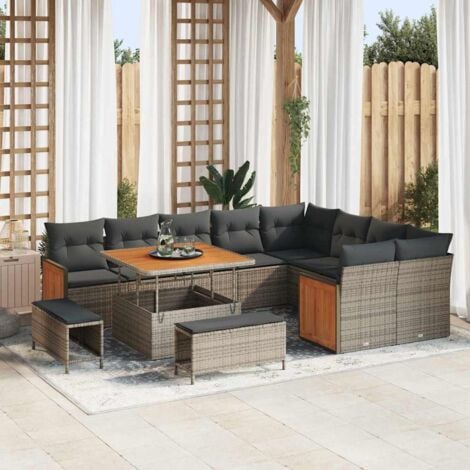 vidaXL Set Divano da Giardino da 12 Pezzi con Cuscini Grigi in Rattan Sintetico