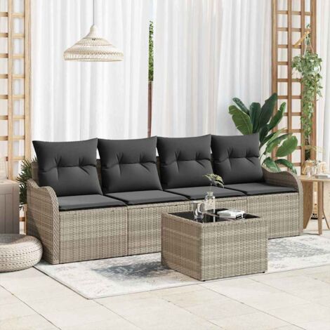 vidaXL Set Divano da Giardino Grigio chiaro polyrattan