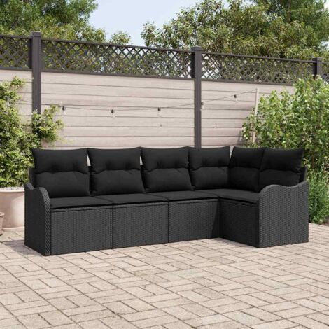 vidaXL Set Divano da Giardino Nero polyrattan
