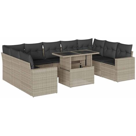 vidaXL Set Divano Giardino 10 pz con Cuscini Grigio Chiaro Polyrattan