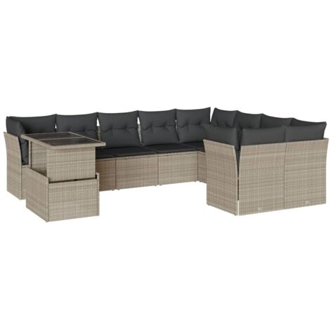 vidaXL Set Divano Giardino 10 pz con Cuscini Grigio Chiaro Polyrattan