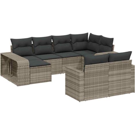 vidaXL Set Divano Giardino 10 pz con Cuscini Grigio Chiaro Polyrattan