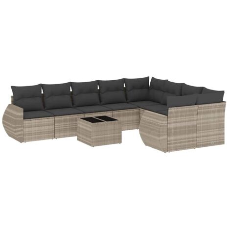 vidaXL Set Divano Giardino 10 pz con Cuscini Grigio Chiaro Polyrattan