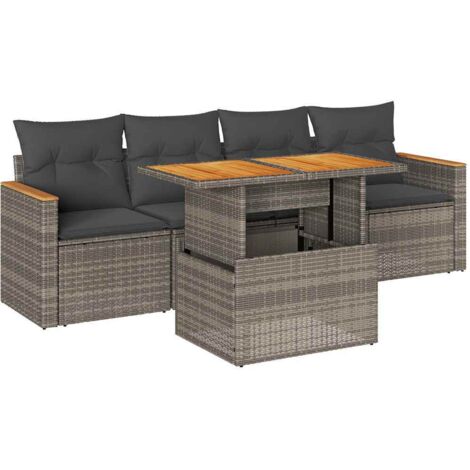 vidaXL Set Divano Giardino 5 pz con Cuscini Grigio Polyrattan Acacia
