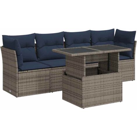 vidaXL Set Divano Giardino 5 pz con Cuscini Grigio Polyrattan Acacia