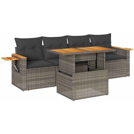 vidaXL Set Divano Giardino 5 pz con Cuscini Grigio Polyrattan Acacia
