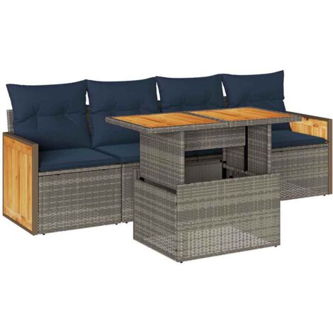 vidaXL Set Divano Giardino 5 pz con Cuscini Grigio Polyrattan Acacia