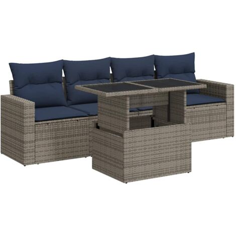 vidaXL Set Divano Giardino 5 pz con Cuscini Grigio Polyrattan Acacia