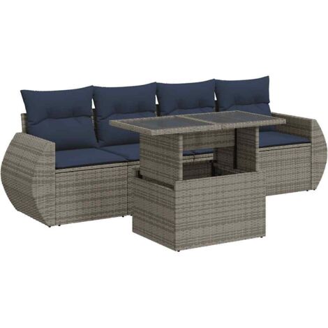 vidaXL Set Divano Giardino 5 pz con Cuscini Grigio Polyrattan Acacia