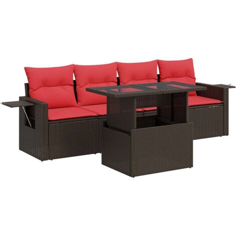 vidaXL Set Divano Giardino 5 pz con Cuscini Marrone Polyrattan Acacia