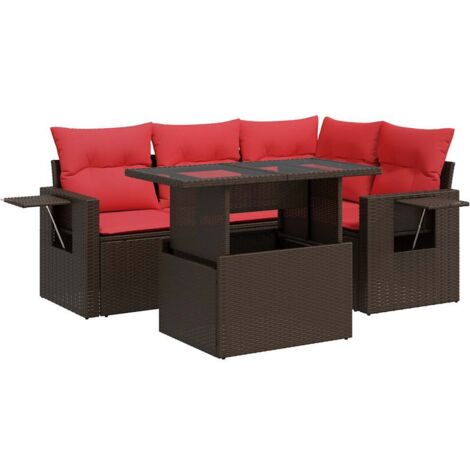 vidaXL Set Divano Giardino 5 pz con Cuscini Marrone Polyrattan Acacia