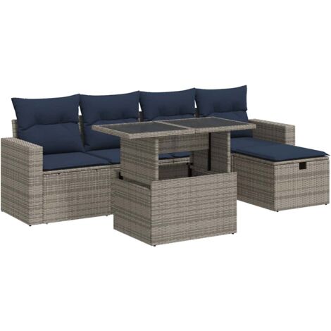 vidaXL Set Divano Giardino 6 pz con Cuscini Grigio Polyrattan