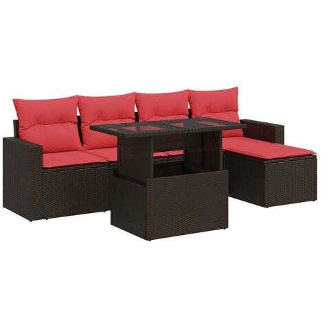vidaXL Set Divano Giardino 6 pz con Cuscini Marrone Polyrattan Acacia
