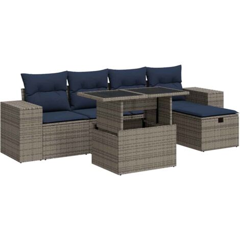 vidaXL Set Divano Giardino 6 pz con Cuscini Marrone Polyrattan Acacia