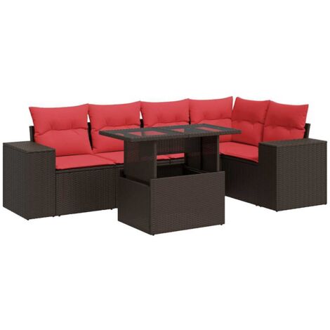 vidaXL Set Divano Giardino 6 pz con Cuscini Marrone Polyrattan Acacia
