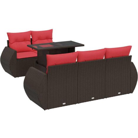 vidaXL Set Divano Giardino 6 pz con Cuscini Marrone Polyrattan Acacia