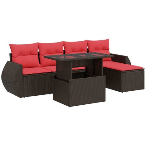 vidaXL Set Divano Giardino 6 pz con Cuscini Marrone Polyrattan Acacia