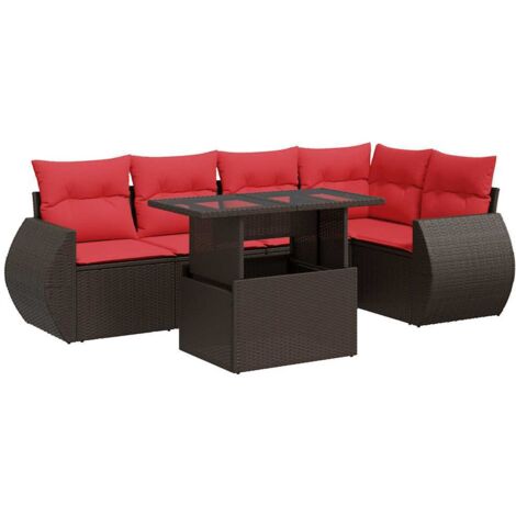 vidaXL Set Divano Giardino 6 pz con Cuscini Marrone Polyrattan Acacia