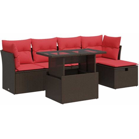 vidaXL Set Divano Giardino 6 pz con Cuscini Marrone Polyrattan Acacia