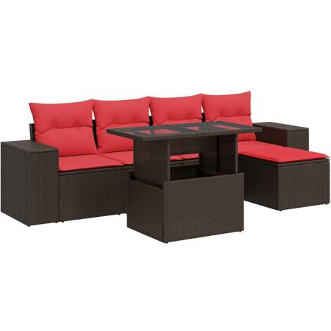 vidaXL Set Divano Giardino 6 pz con Cuscini Marrone Polyrattan Acacia