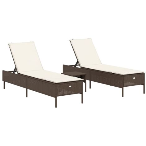 vidaXL Set Lettini Prendisole con Cuscini 3pz Marrone in Polyrattan